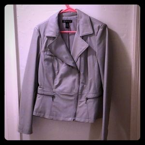 Grey faux leather jacket from Macy’s